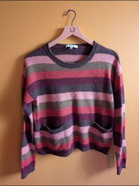 Madewell Striped Crewneck Lightweight Sweater in Pink, Olive & Burgundy